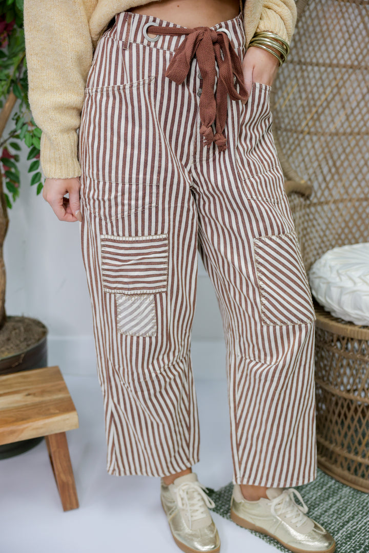 Striped Barrel Pants "Brownie Cream"