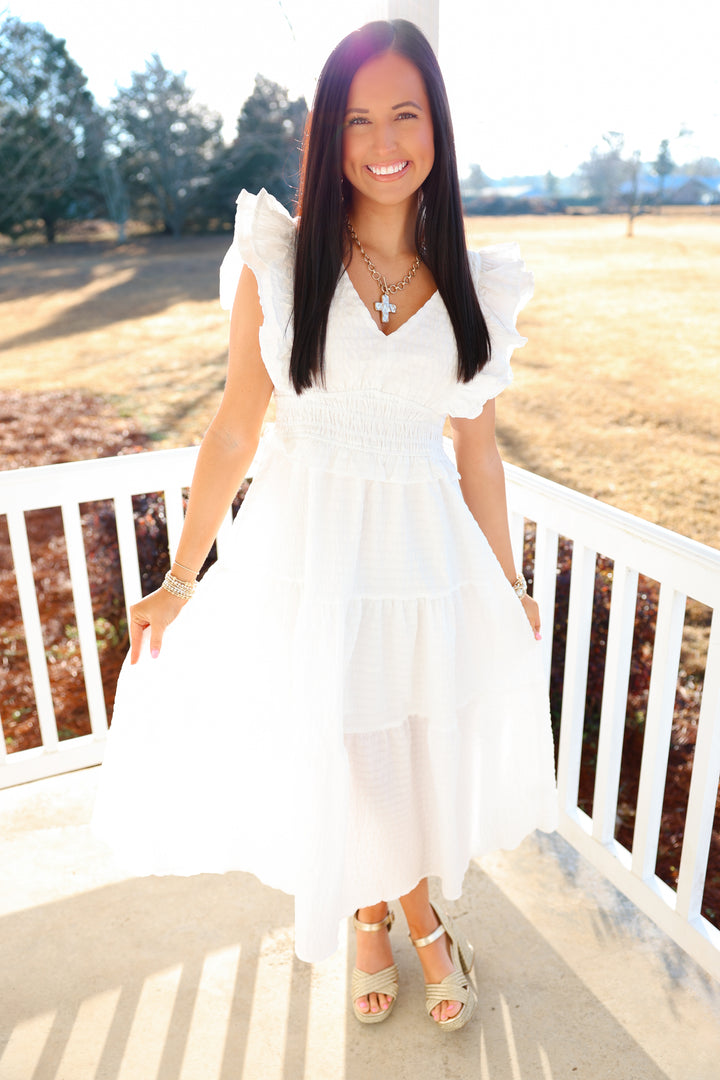 Whimsical White Midi Dress