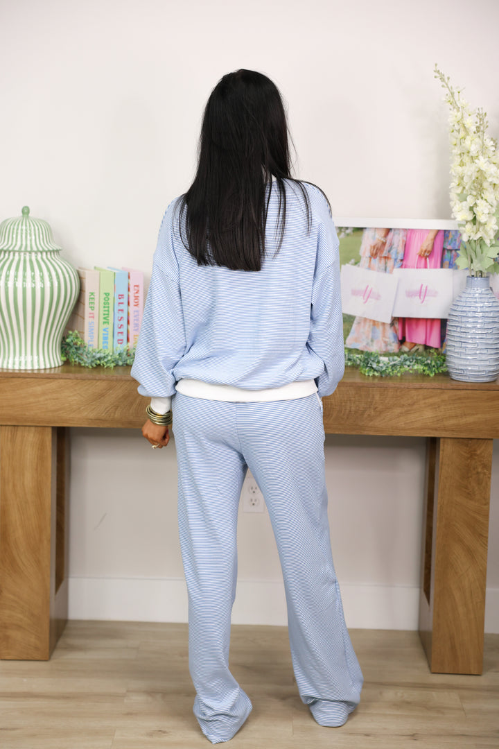 Mock Neck Stripe Lounge Set "Blue"