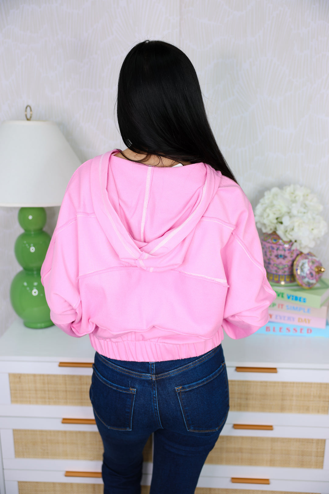 French Terry Detailed Hooded Sweatshirt "Pink"