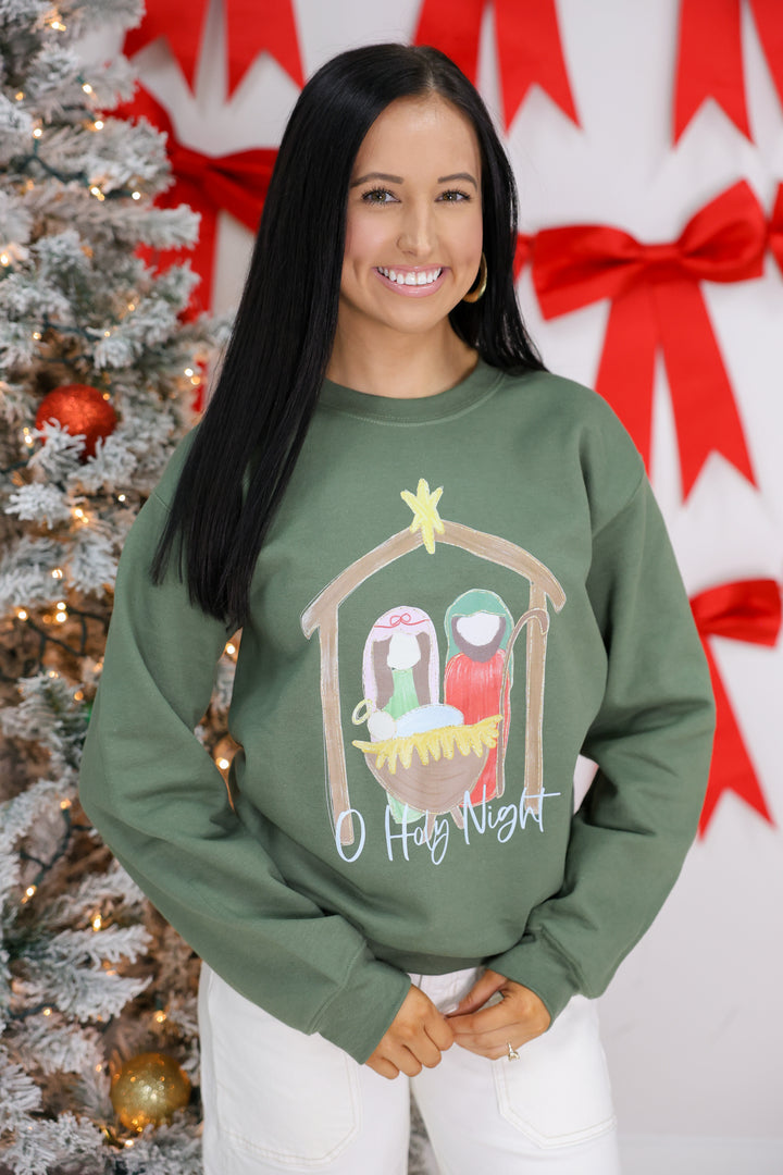 Oh Holy Night Nativity Manger Graphic Sweatshirt