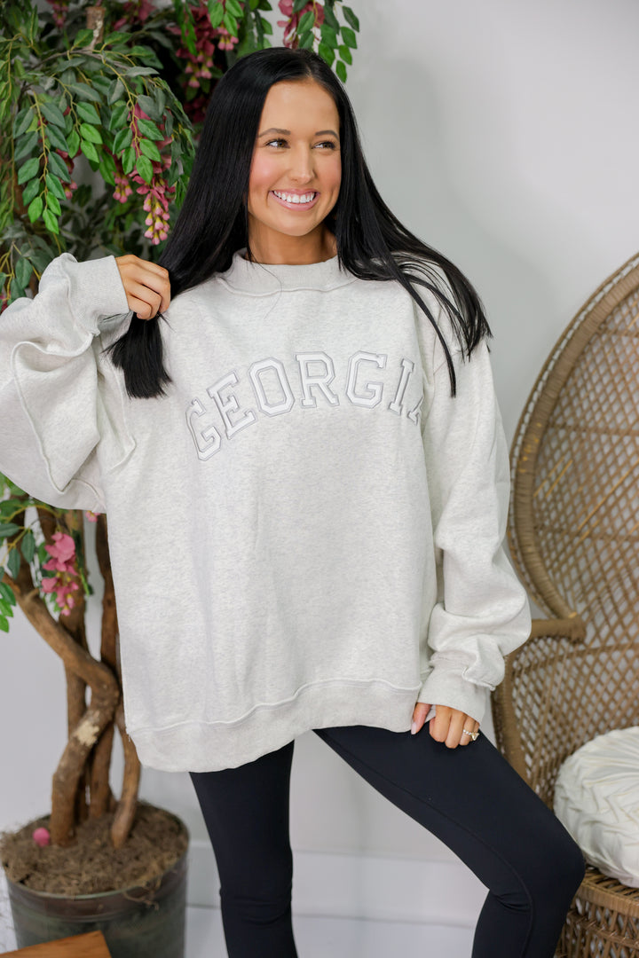 'Georgia' Embroidered Mock Neck Sweatshirt "Ash Grey"