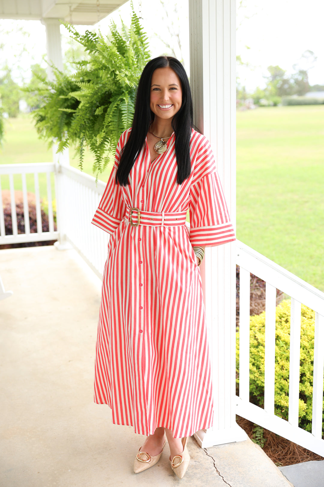 Camden Stripe Midi Dress "Red"
