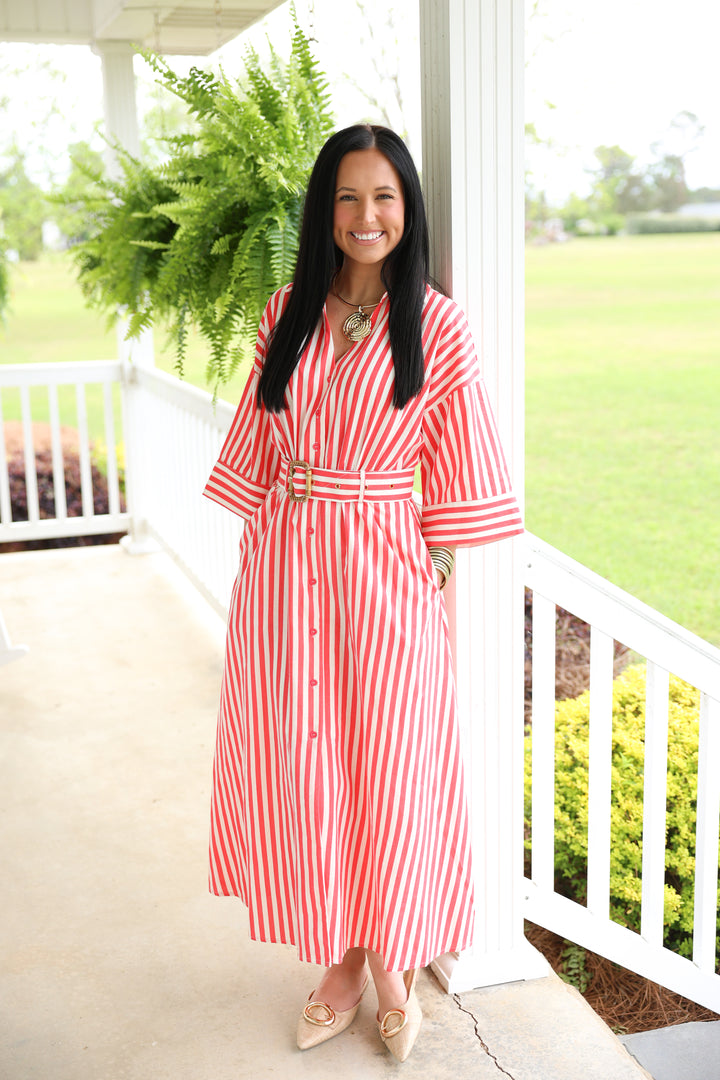 Camden Stripe Midi Dress "Red"