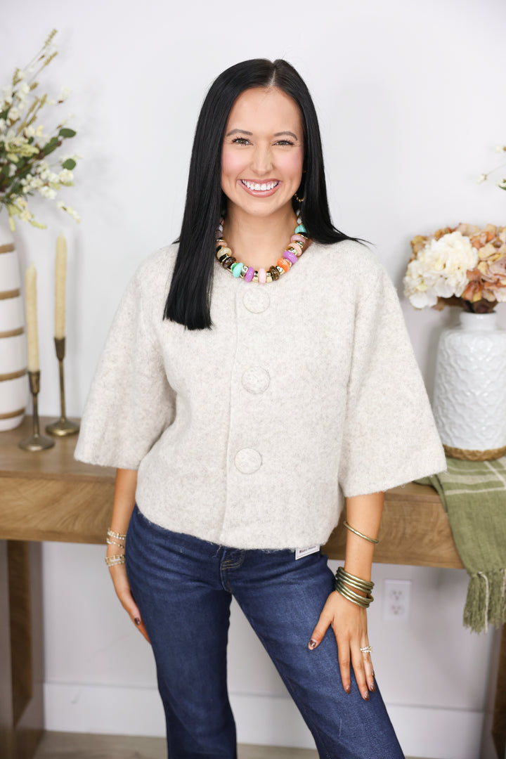 Big Button Cropped Cardigan "Taupe"