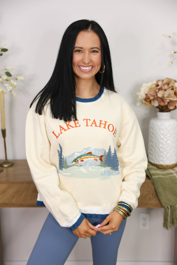 Round Neck Long Sleeve "Lake Tahoe" Graphic Sweatshirt