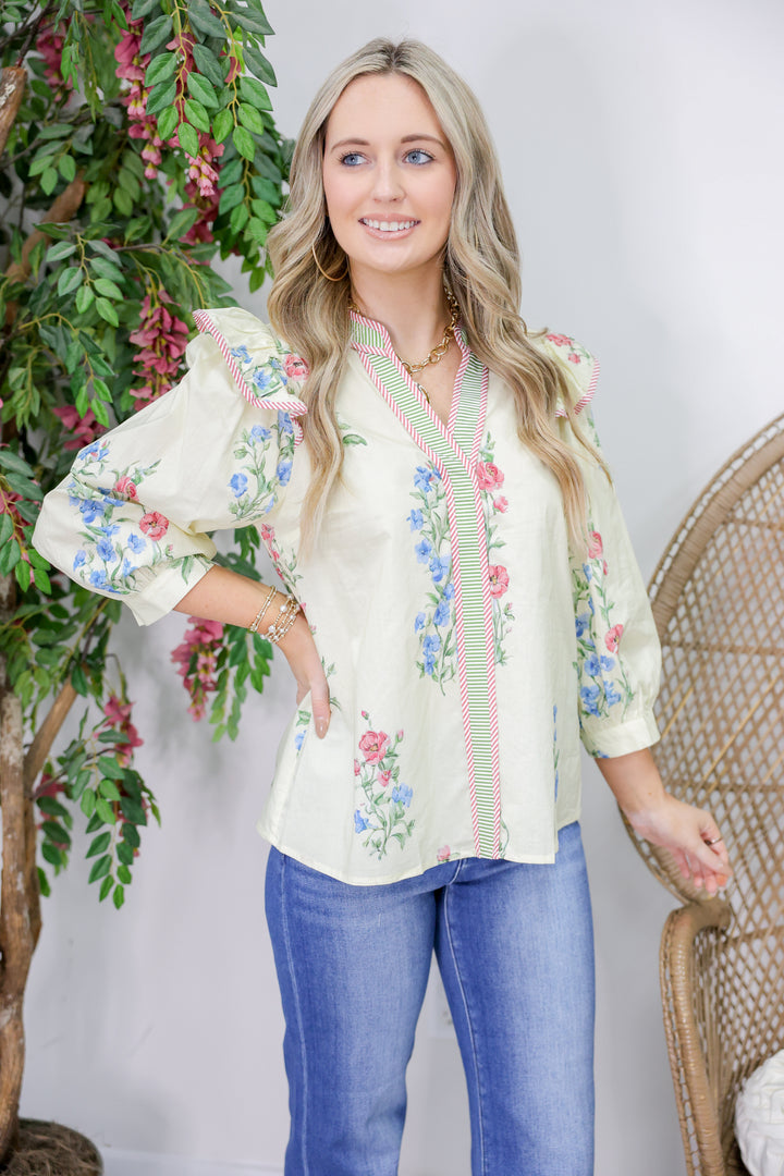Mel Floral Top "Cream"