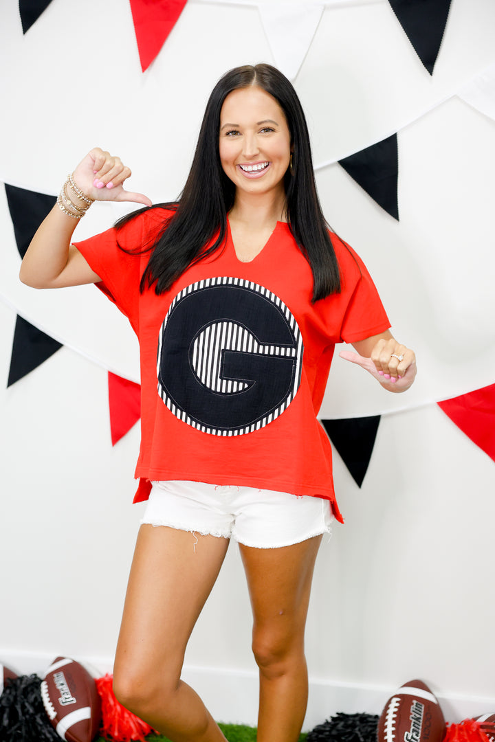 Georgia Patched Knit Top "Red/Black"