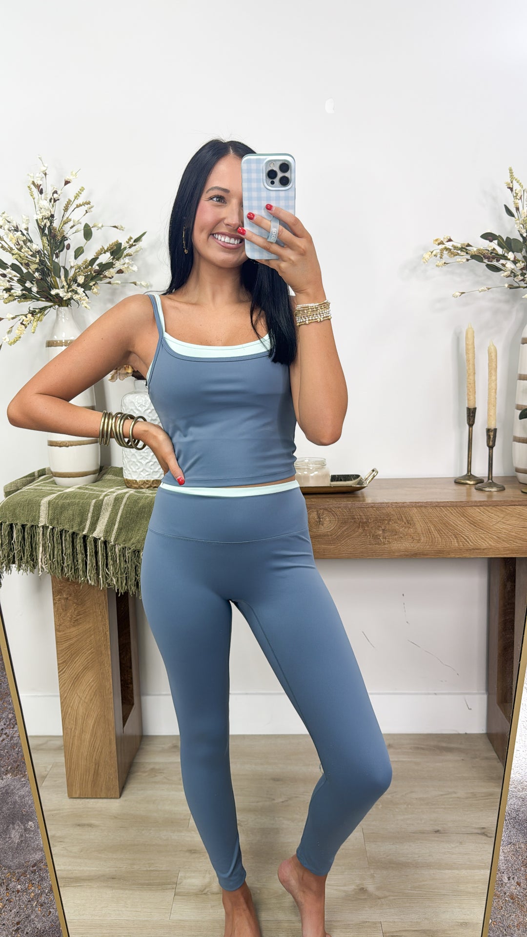 Double Layered Tank Top & Legging Set "Slate Combo"