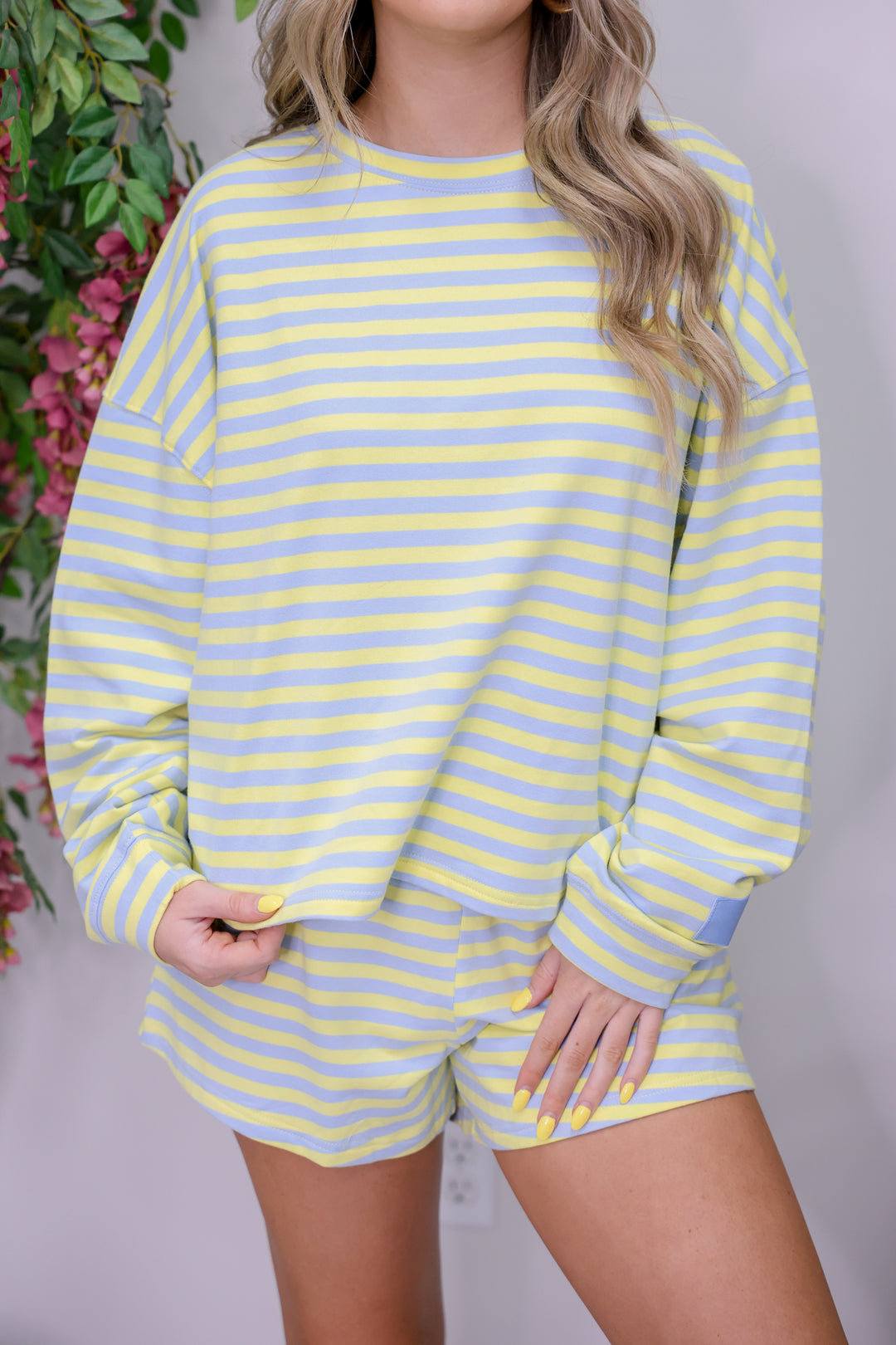 Striped Terry Shorts Set "Blue/Lemon"