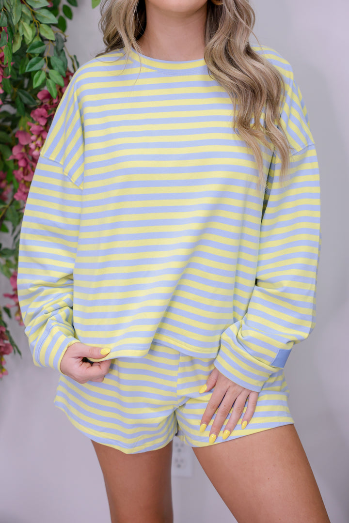 Striped Terry Shorts Set "Blue/Lemon"