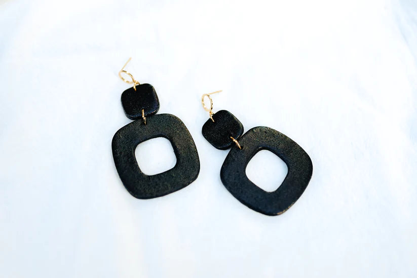 Black Square Clay Earrings