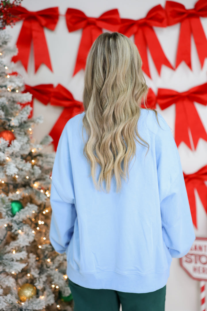 Multi Color Gingham Bow Detail Sweatshirt "Lt. Blue"