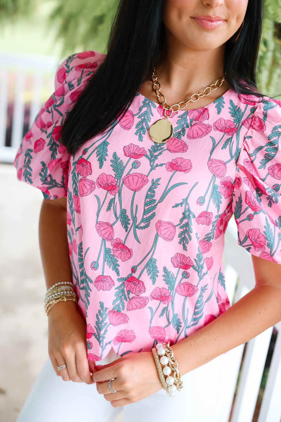Poppy Field Scalloped Top
