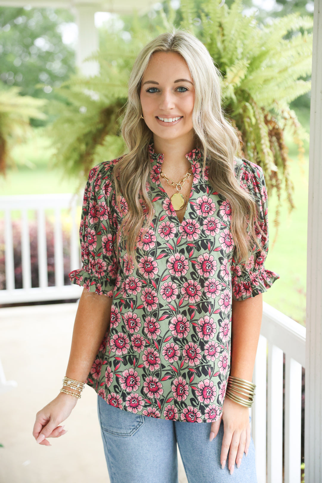 Falling Florals Top "Pink Olive"