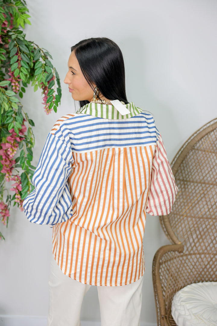 Fall Striped Blouse "Olive Combo"
