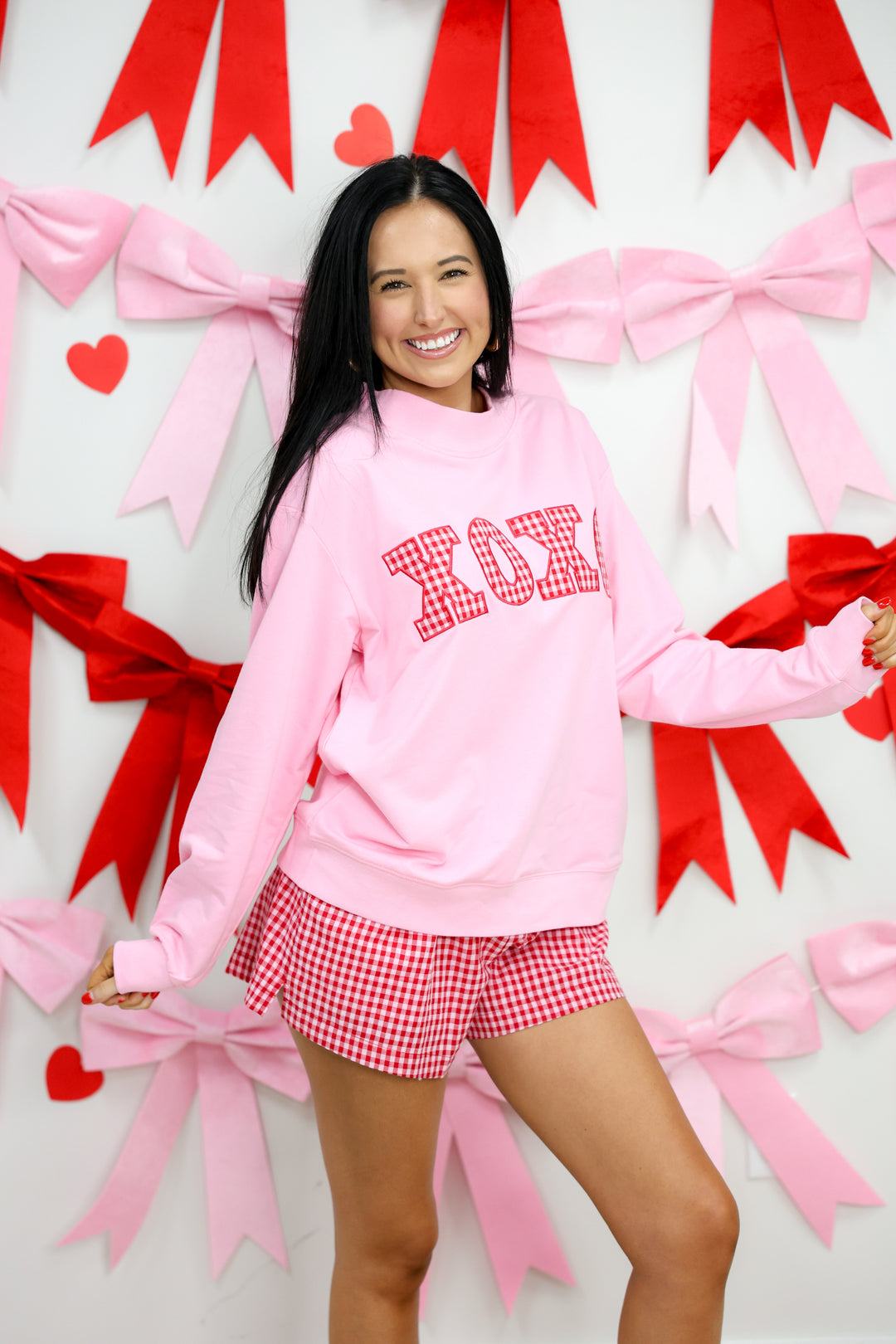 Gingham Elastic Waist Boxer Shorts W/ Satin Label "Red"