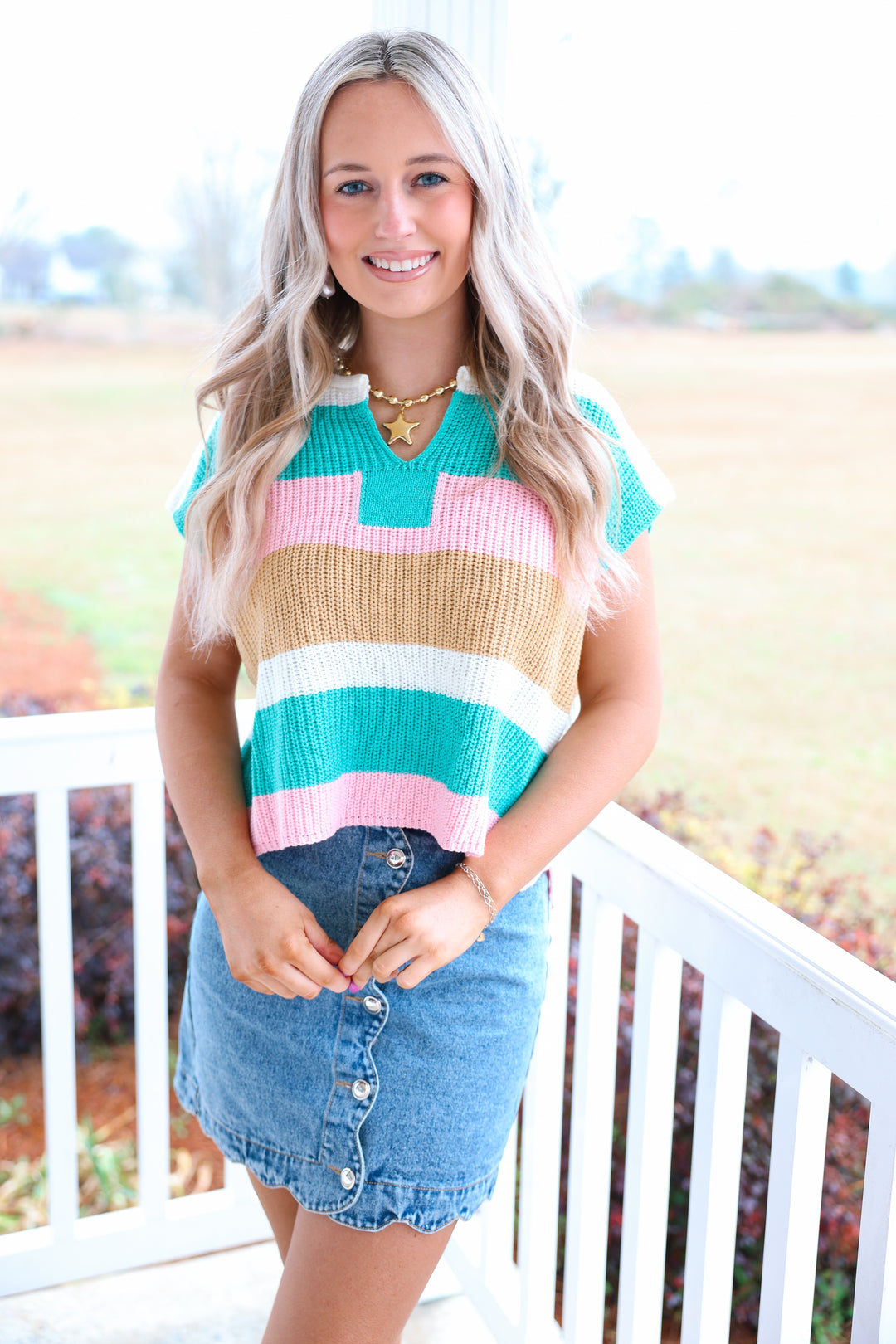 Stripe Sleeveless Top "Jade/Blush/Mango"