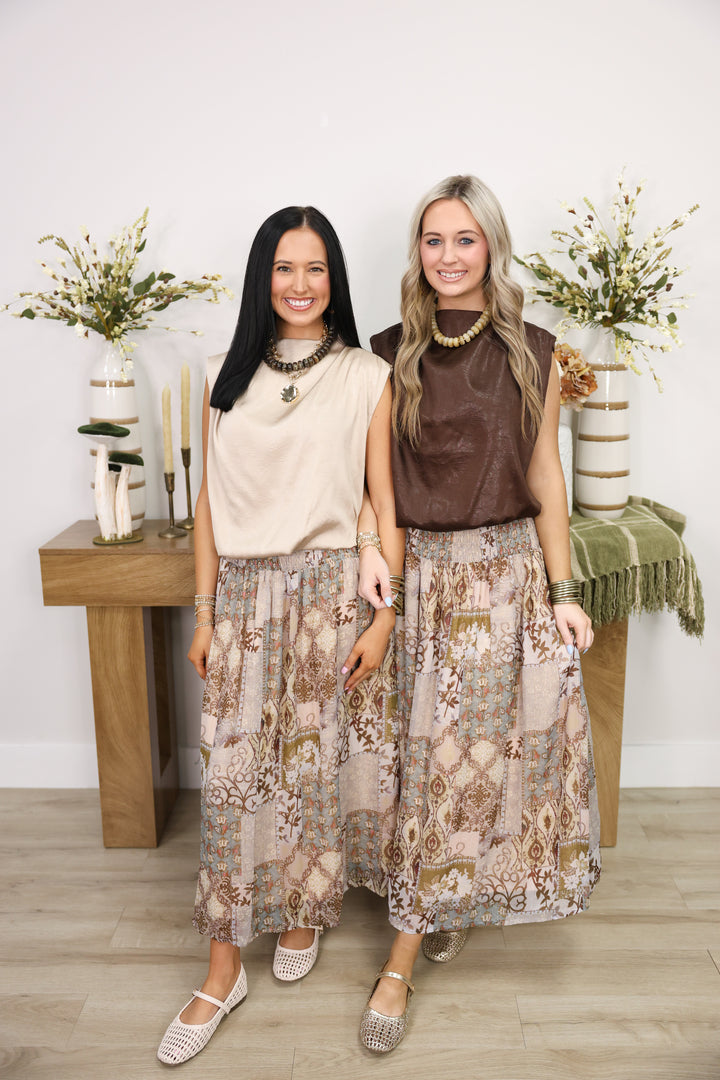 Boho Inspired Smocked Maxi Skirt "Olive Garden"