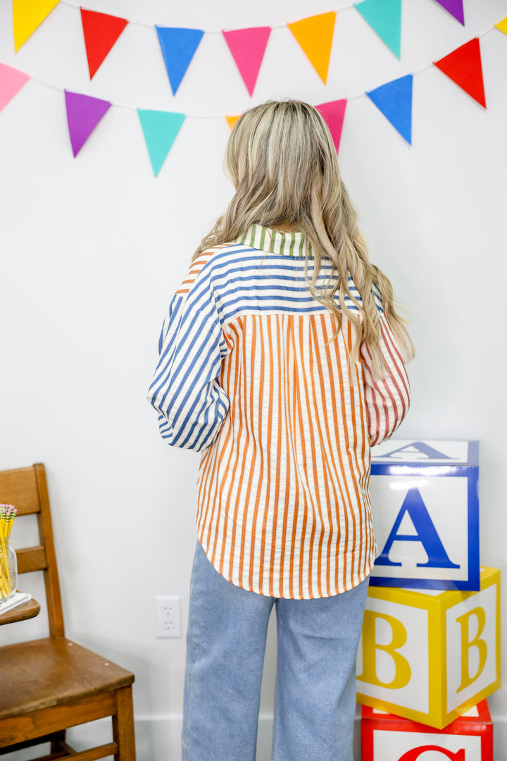 Fall Striped Blouse "Olive Combo"