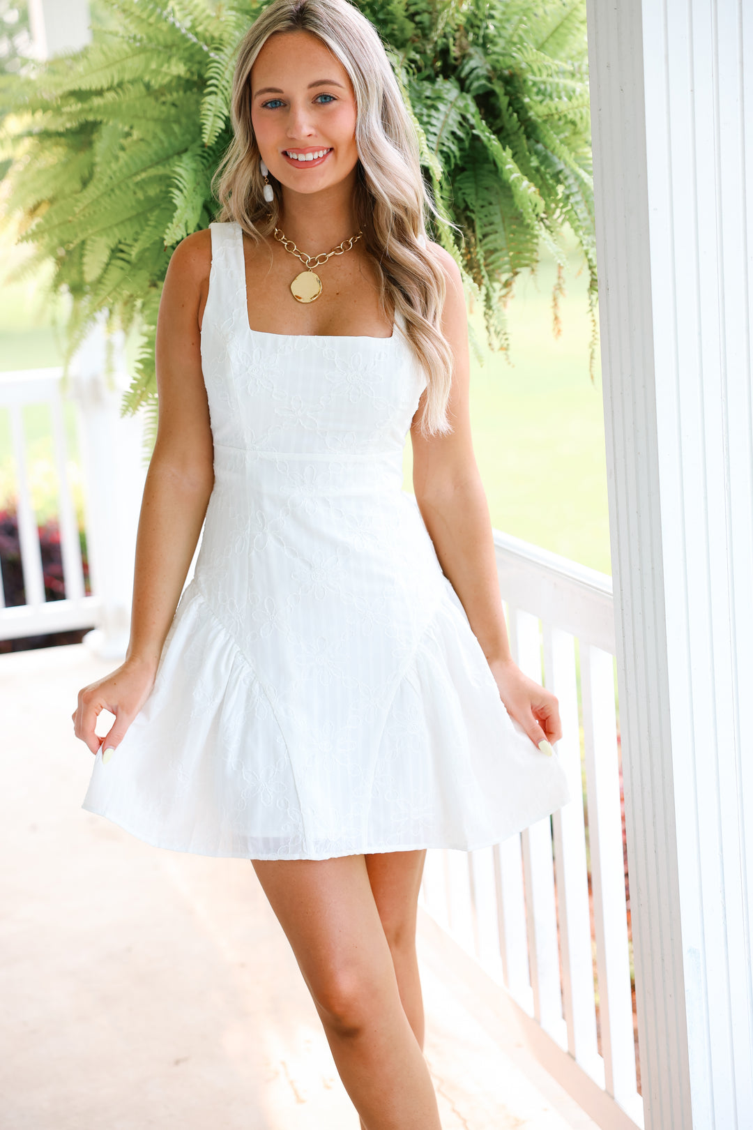 Embroidered Lined Dress "White"