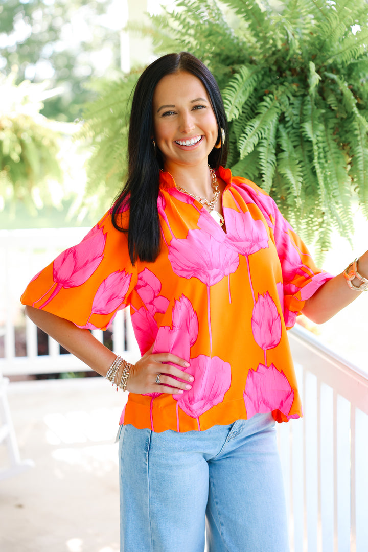 Citrus Bloom Top "Pink/Orange"
