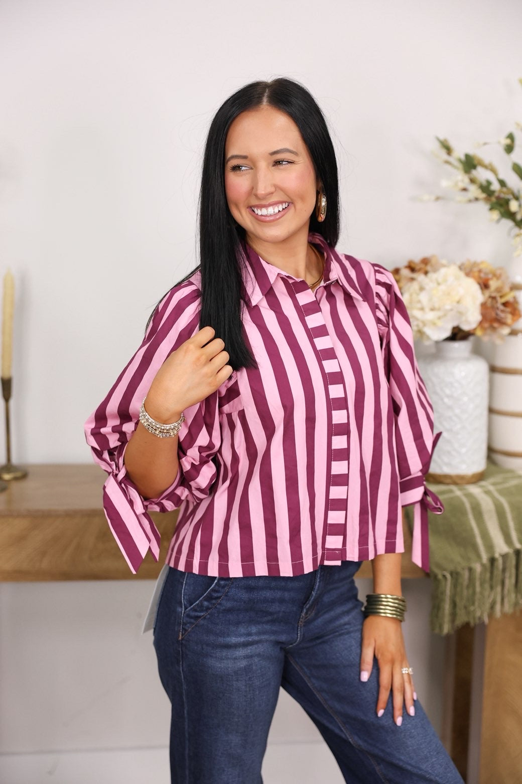Sunny Side Stripe Top "Pink Wine"