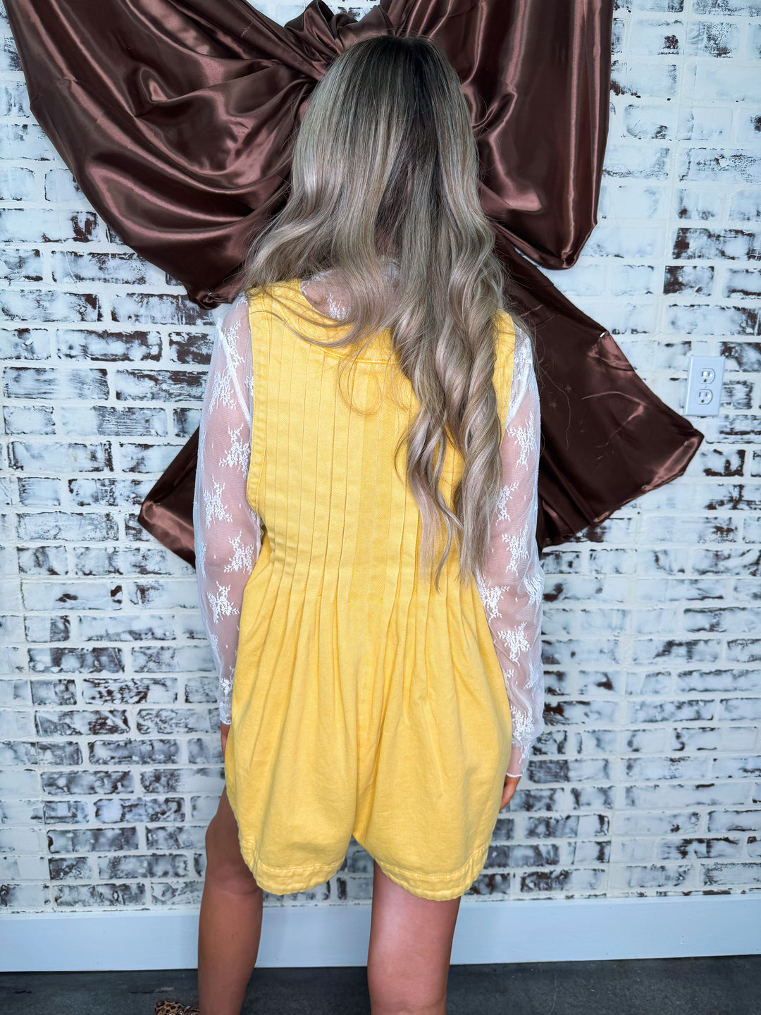 Pleated Denim Romper "Yellow"