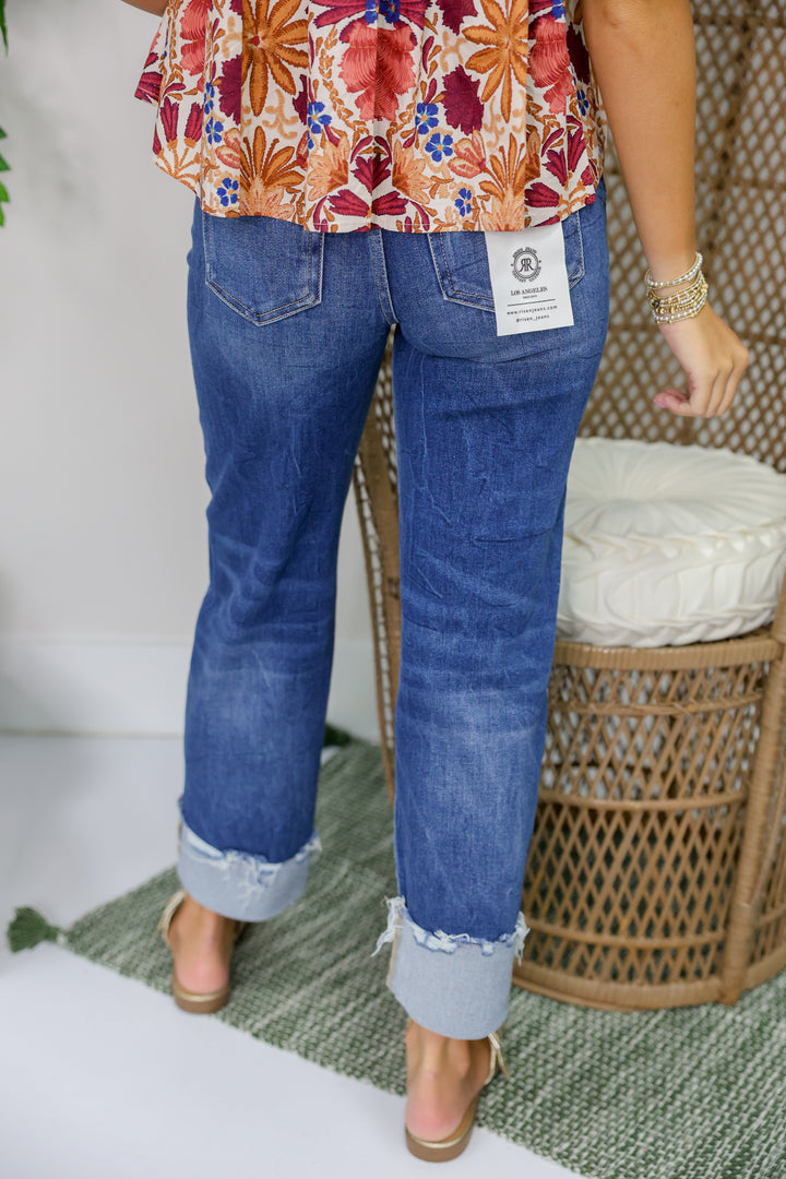 Risen - High Rise Crop Boyfriend Cuffed Jeans "Medium"