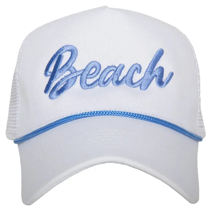 Beach Rope Cursive Trucker Cap "White/Light Blue"