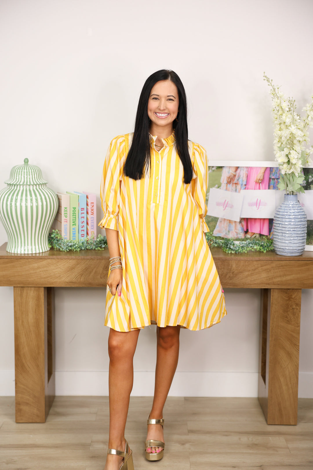 Sunny Side Stripe Mini Dress "Gold Yellow"