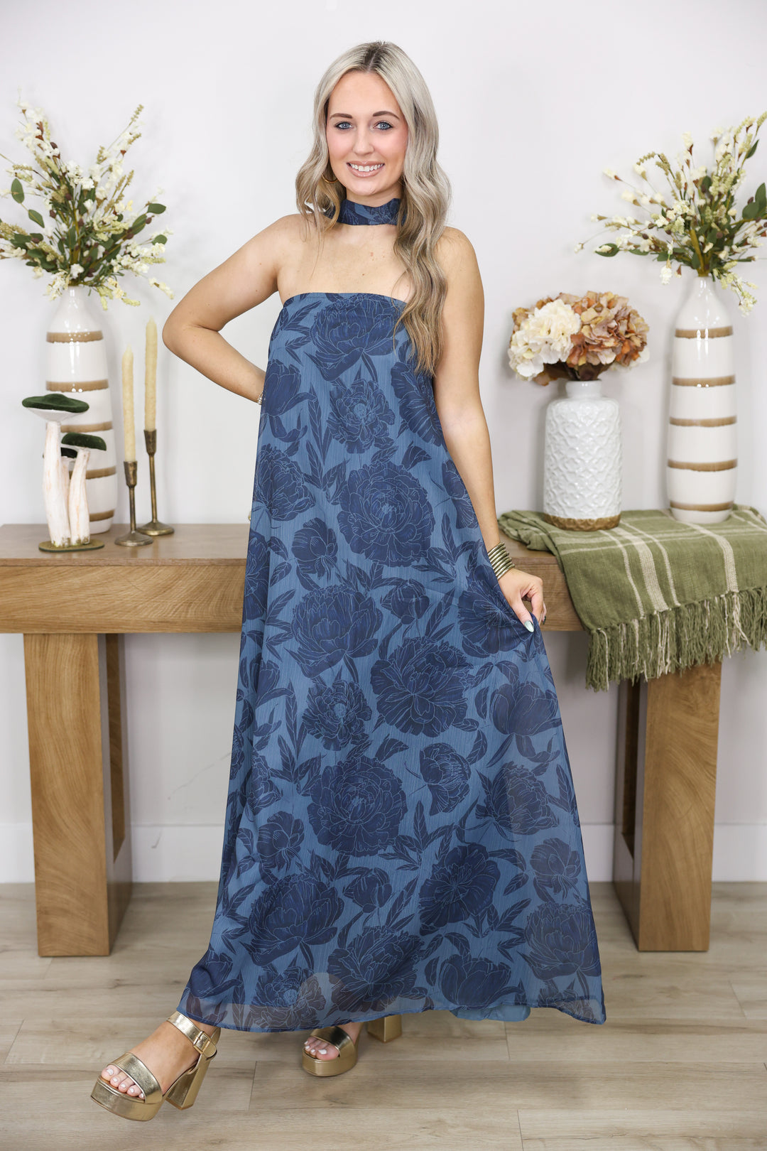 Evening Bloom Maxi Dress "Navy"