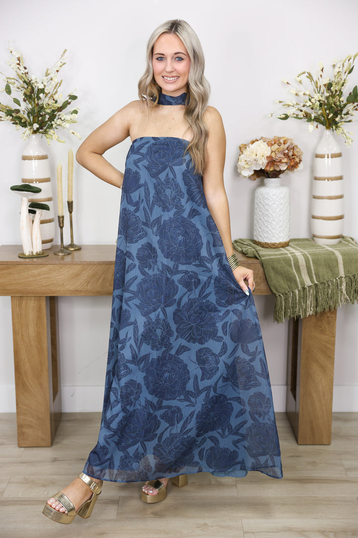 Evening Bloom Maxi Dress "Navy"