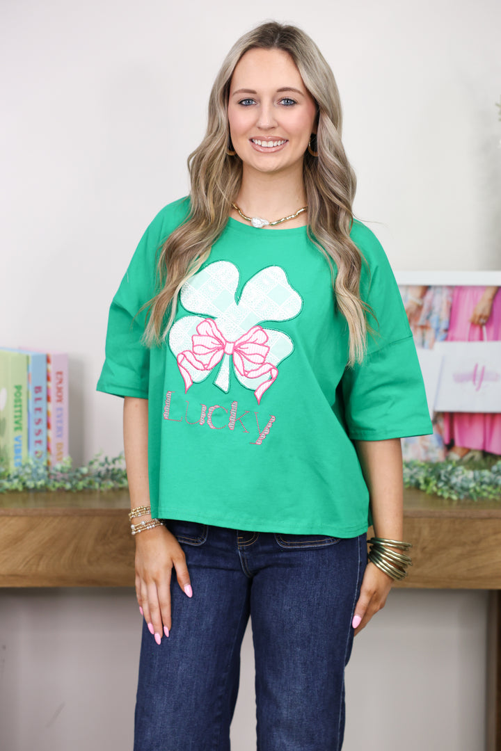 Lucky Clover Oxford W/ Lace Checker Detailed Top "Kelly Green"