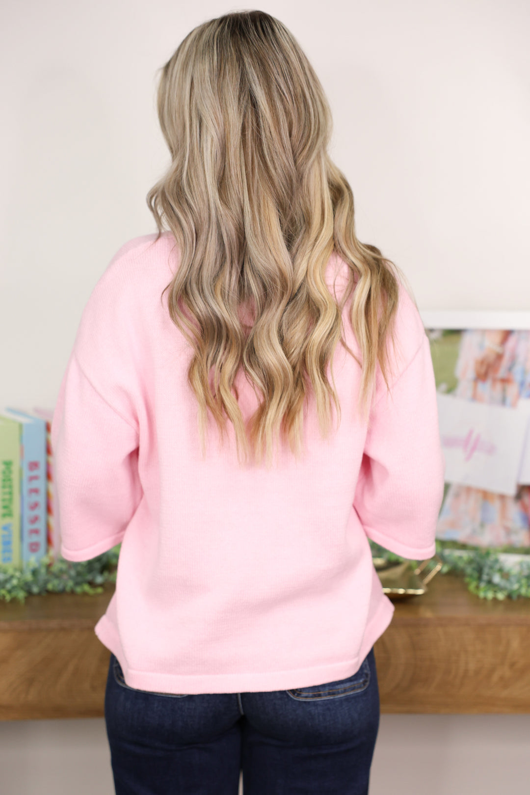 Solid 3/4 Sleeve Knit Top "Baby Pink"