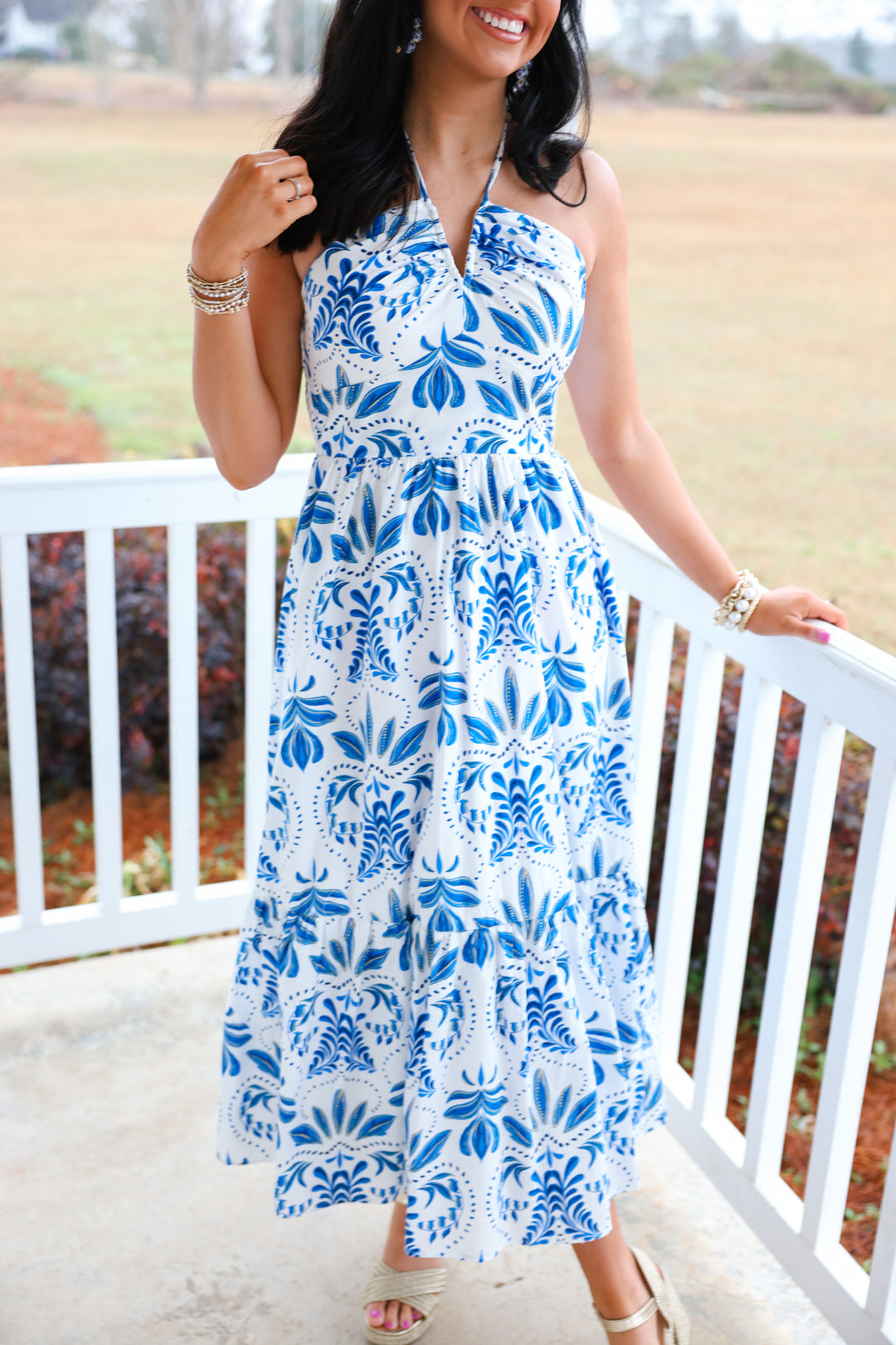 Happily Ever Halter Neck Dress "White/Blue"