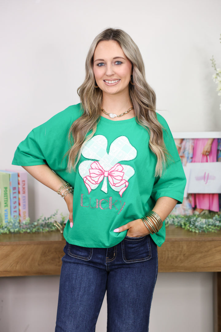 Lucky Clover Oxford W/ Lace Checker Detailed Top "Kelly Green"