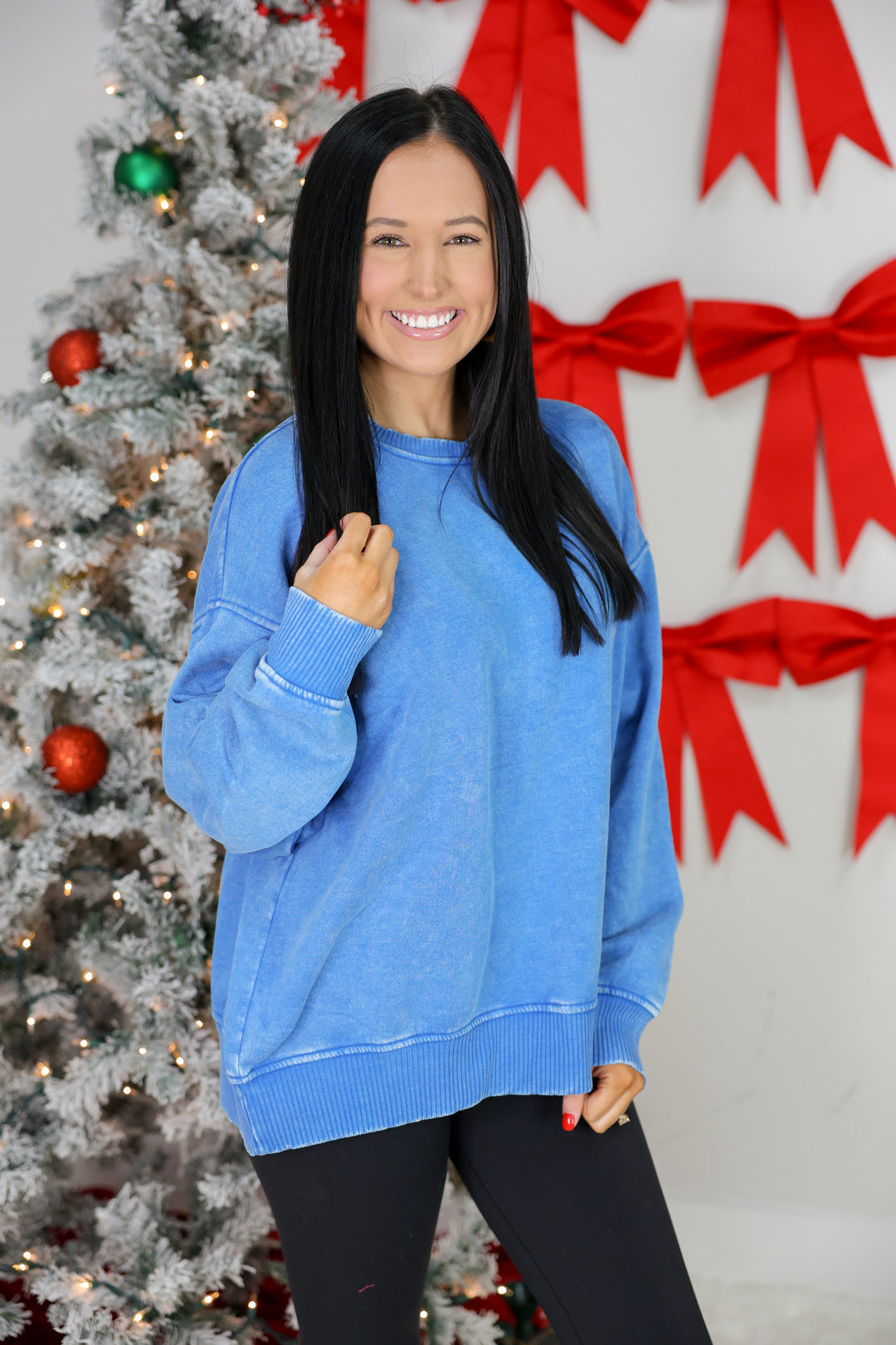 Acid Wash Oversized Fleece Pullover "Ocean Blue"