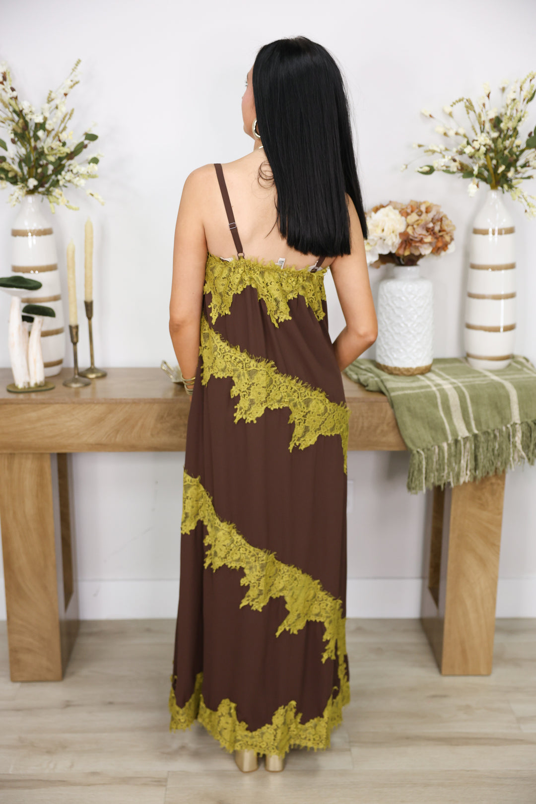 Chartreuse Lace Charm Dress "Chocolate"