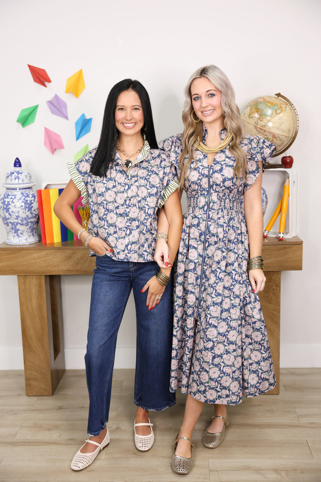 Vintage Petals Midi Dress "Navy"
