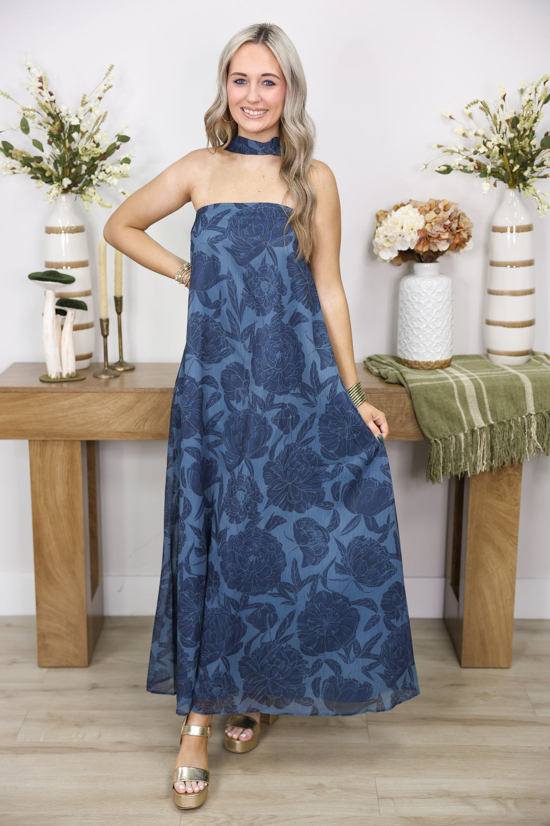 Evening Bloom Maxi Dress "Navy"