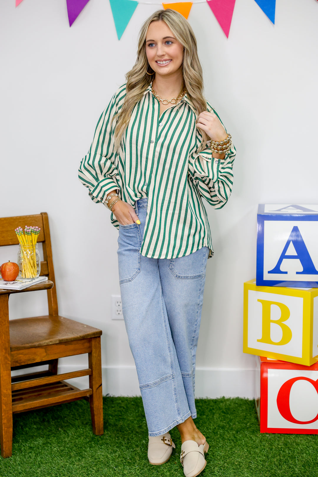 Stripe A Pose Top "Hunter Green"