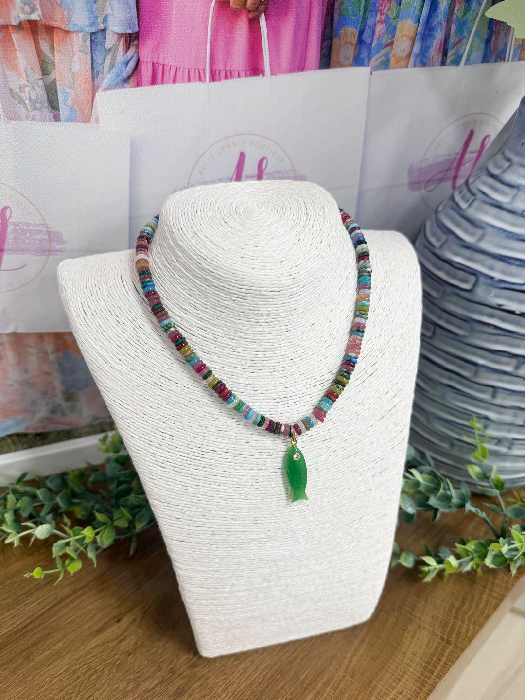 Hart Designs Jewelry - Multi Beaded Necklace "Green Fish Charm"