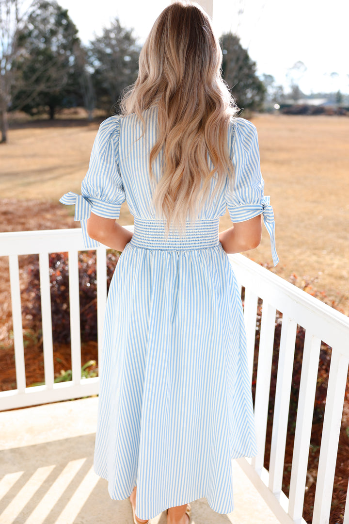 Giddy Gracious Striped Zipper Dress "Blue"