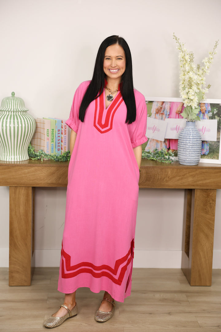 The Scarlet Trim Stunner Midi Dress "Pink"
