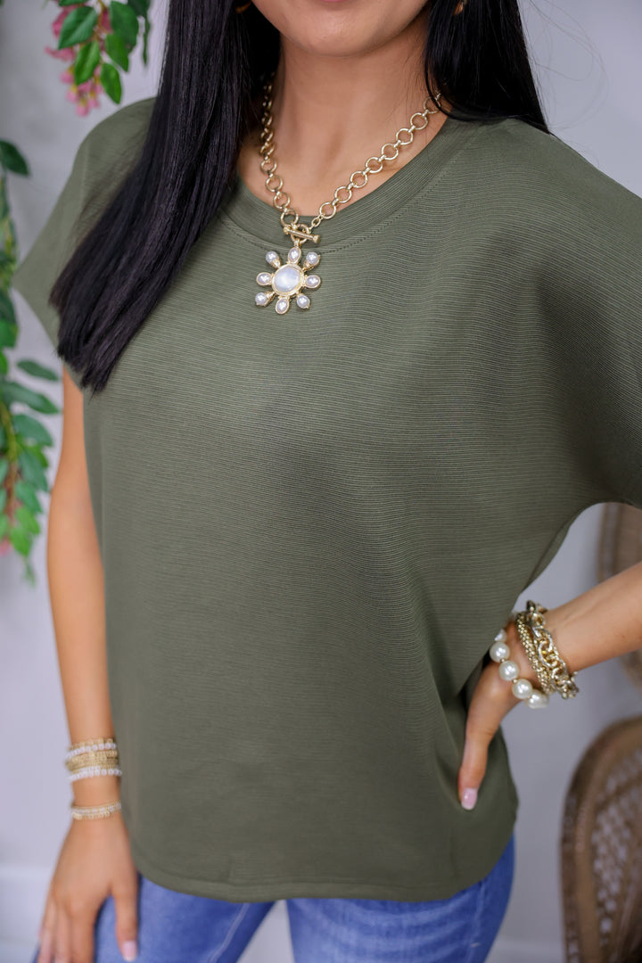 Short Sleeve Round Neck Top "Olive"