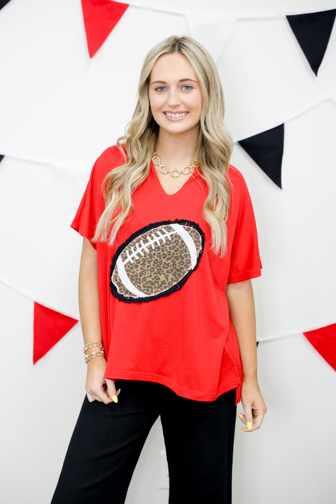 Gameday Leopard Football Patch Top "Red"