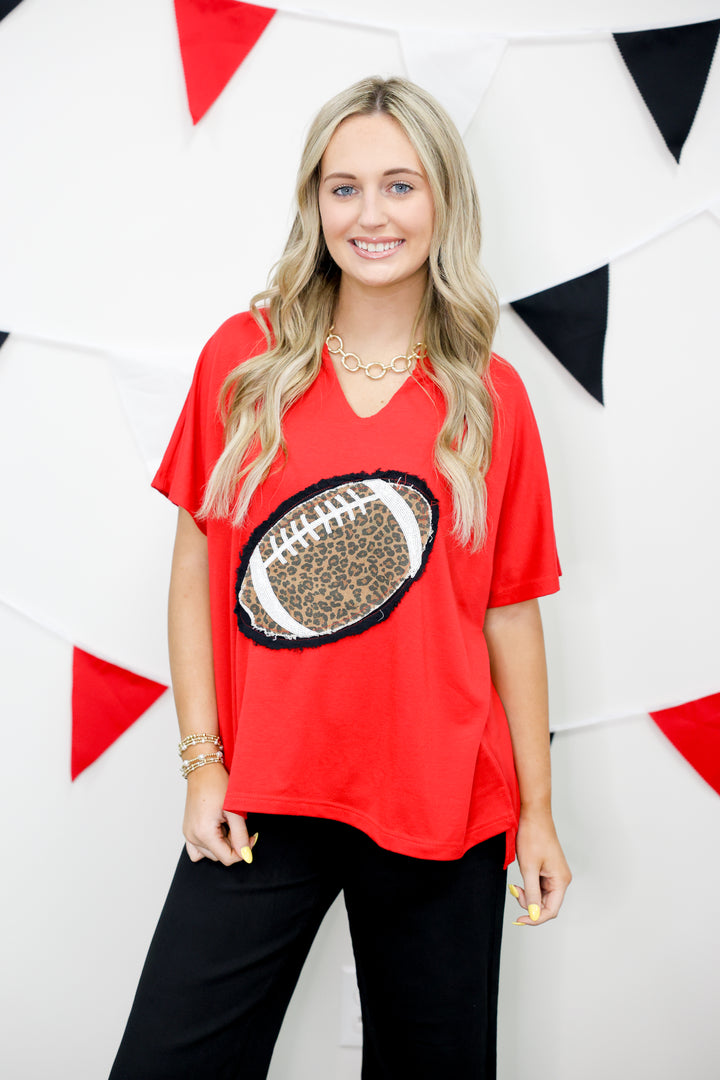 Gameday Leopard Football Patch Top "Red"