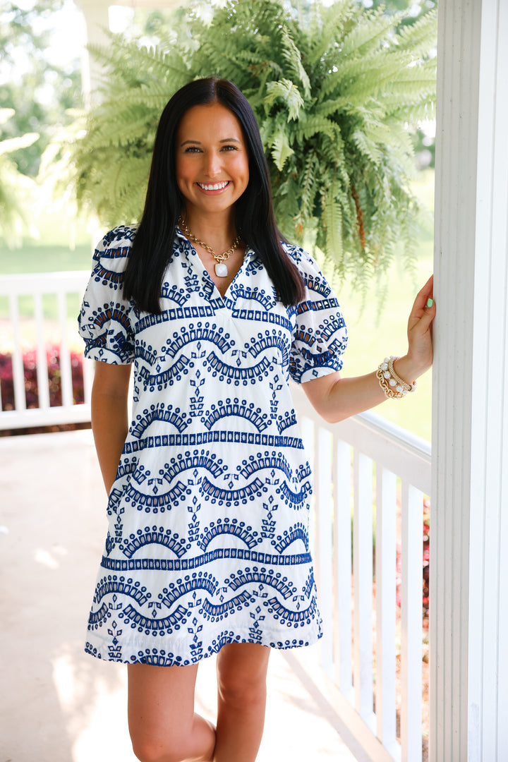 Evermore Eyelet Dress "Navy"