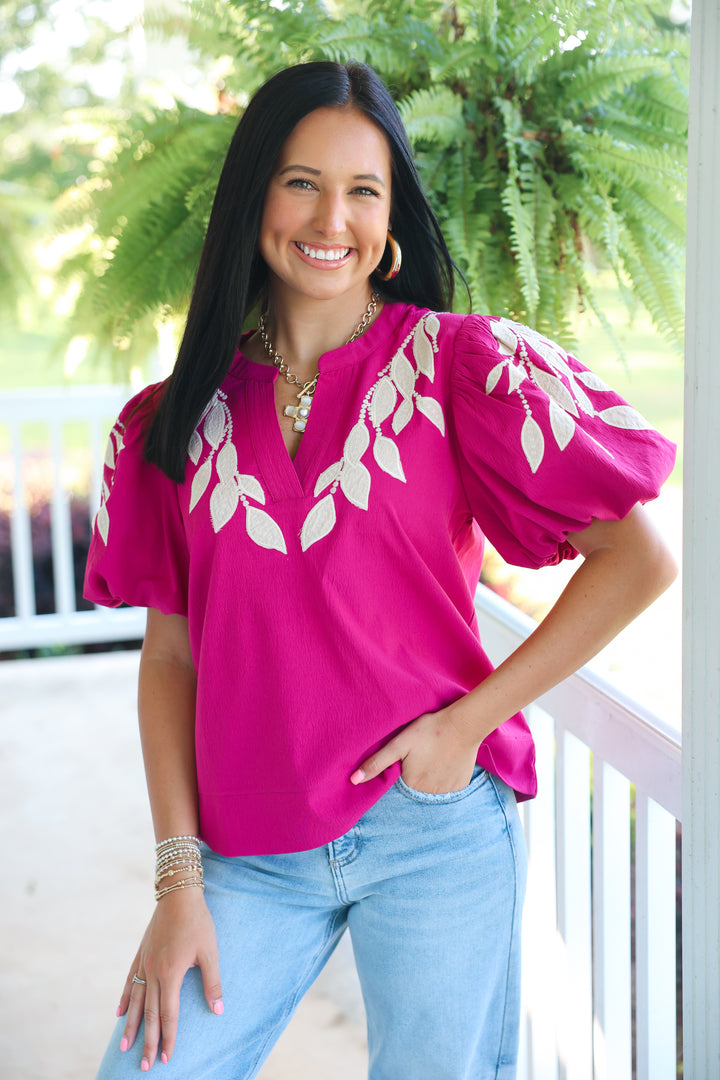 Magenta Embroidered Top